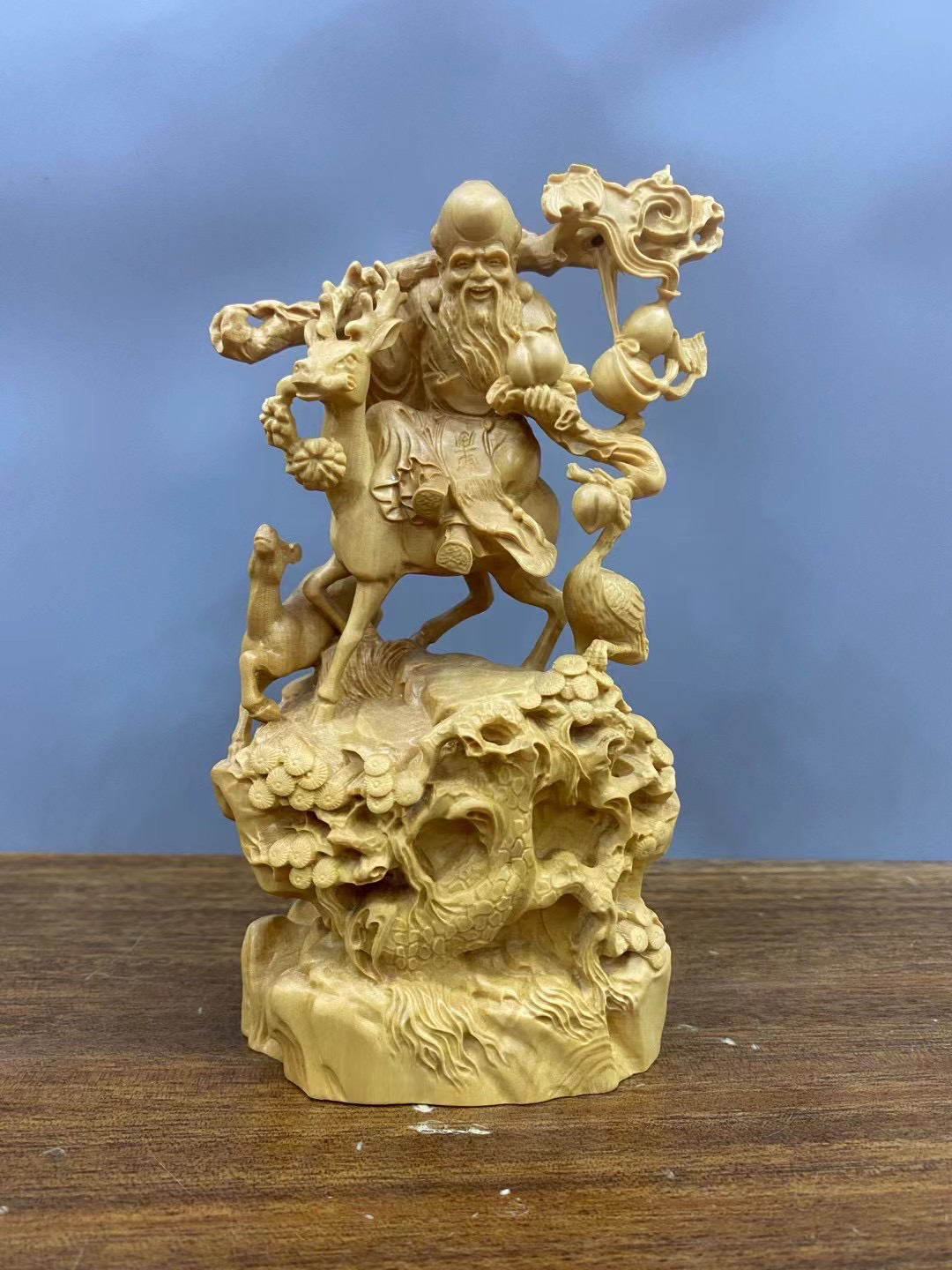 黄杨木雕骑鹿寿星摆件实木雕刻家居装饰老寿星贺寿长辈送礼工艺品