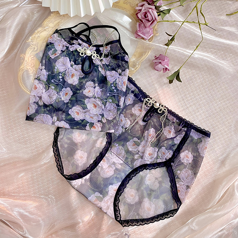 语萱娜【80-210斤】胖妹妹网纱印花中国风碎花大码内裤女AXDD003