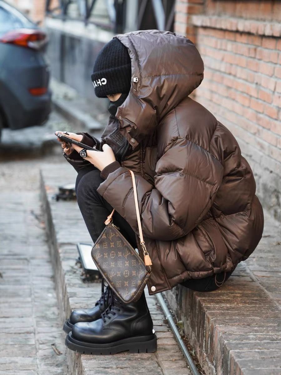 CxcvcK国潮簦美拉德短款羽绒服小个子冬季连帽2023新款轻薄白鸭绒