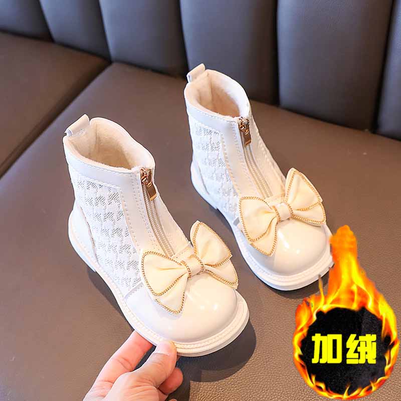 回力瑞女大童靴子2023秋冬季新款儿童加绒保暖小女孩时尚软底皮靴