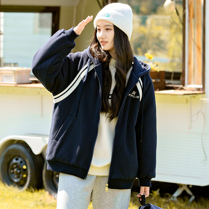 初中生外套女秋冬季加厚棉服运动针织开衫高中学生洋气拼接13岁16