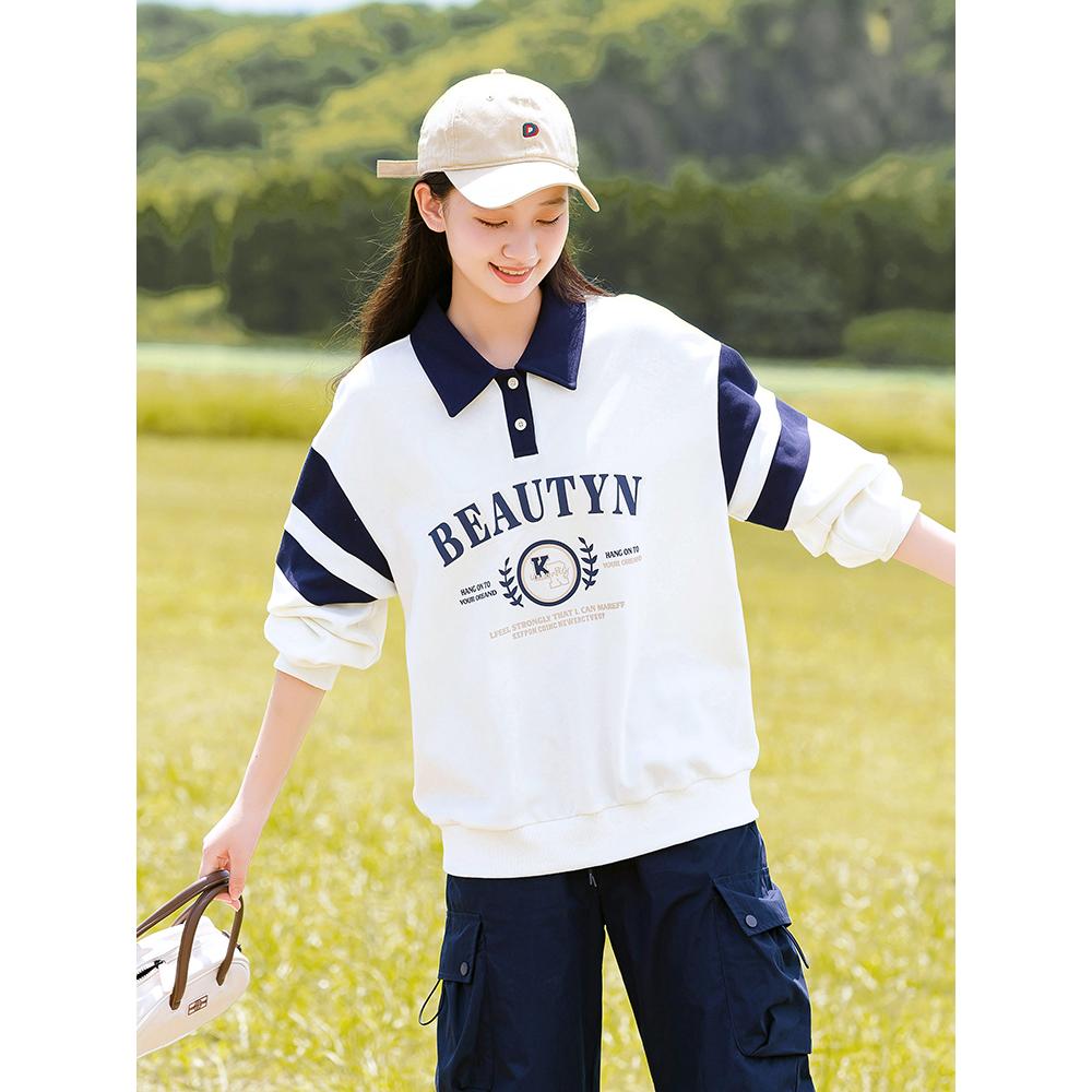 高中学生卫衣新款春秋季初中学生12岁少女大童秋装学院风拼接