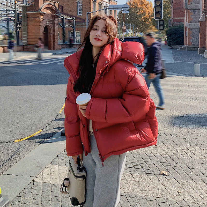 雅鹿冬装耳朵红色羽绒服2024新款短款韩版小个子面包连帽冬季时尚