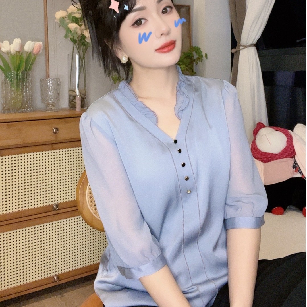  清货《叶子妃》22姆米重磅桑蚕丝绣花衬衫