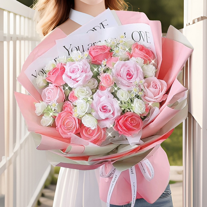 【甜心少女♥】粉玫瑰花束同城鲜花店配送女友闺蜜生日情人节送花