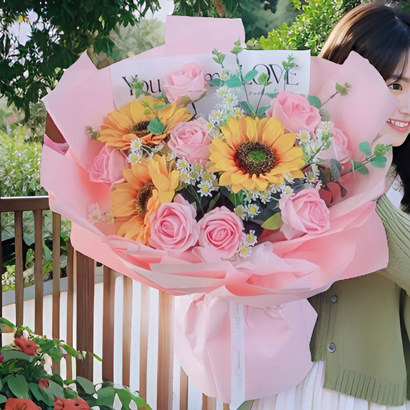 教师节鲜花成人礼同城配送向日葵粉玫瑰混搭生日老师花店送花束
