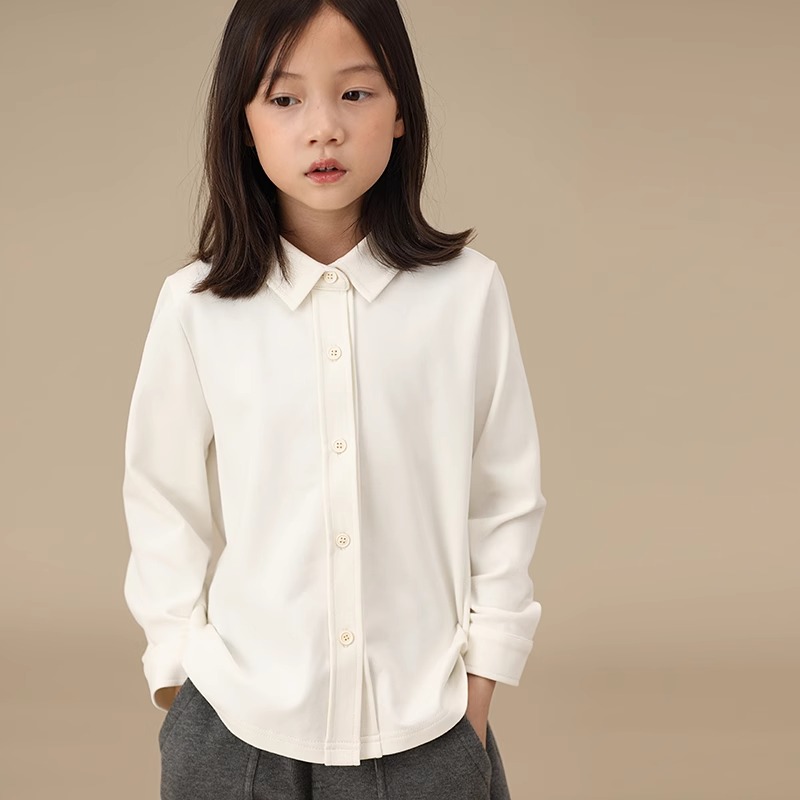 哈齿童装2025新款女童纯棉白衬衫长袖上衣简约高级感休闲衬衣秋装