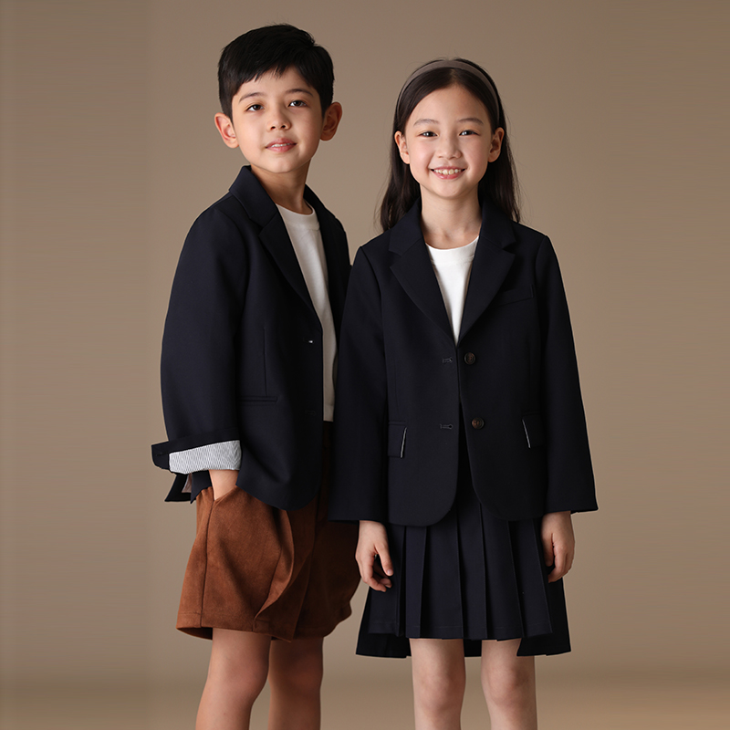 哈齿童装2025新款儿童西服外套洋气男女童长袖学院风翻领西装上衣