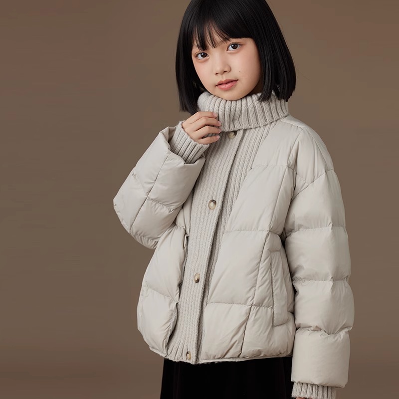 哈齿童装加厚儿童羽绒服冬季保暖针织拼接上衣女童羽绒外套中大童