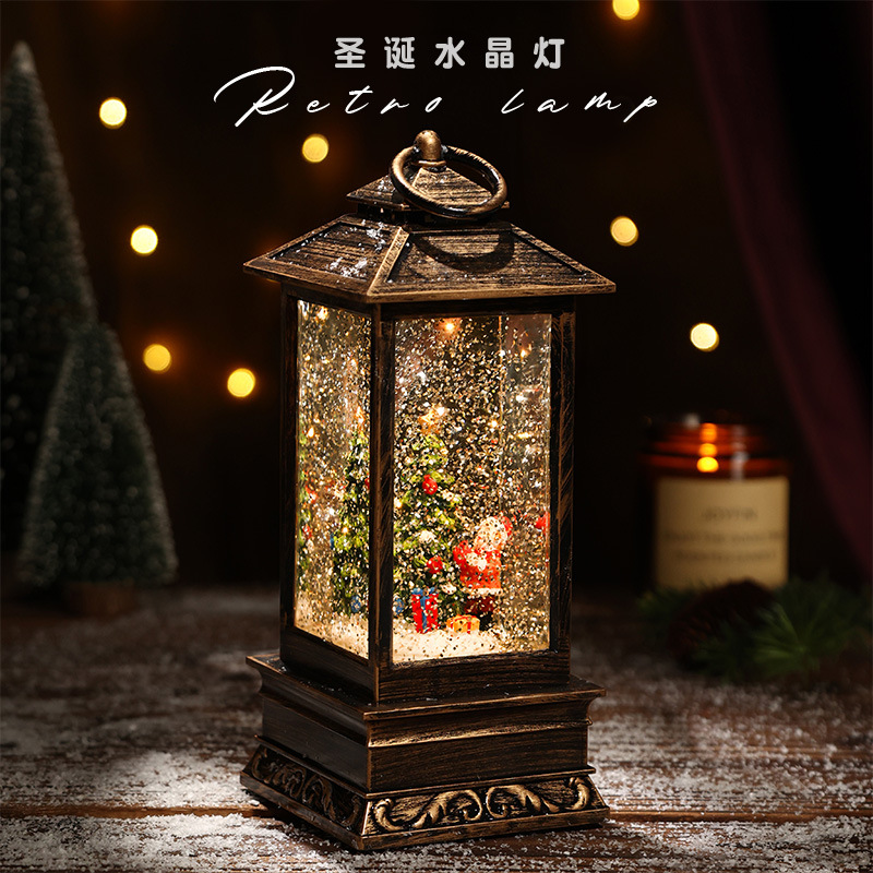 圣诞节装饰发光飘雪老人小夜灯桌面摆件圣诞树氛围场景布置氛围灯