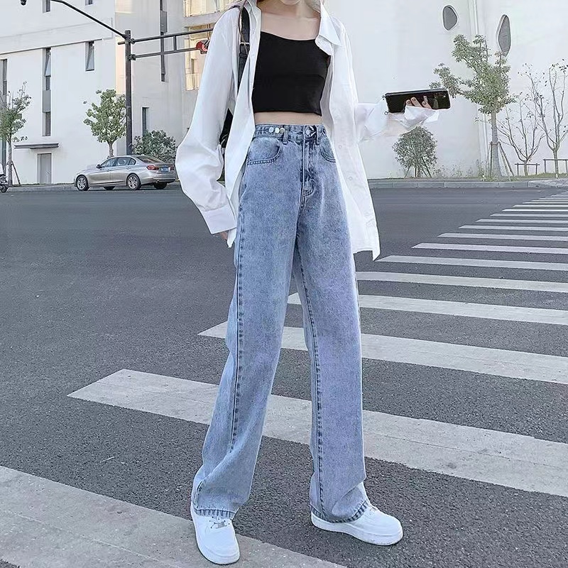 高腰阔腿牛仔裤女2024新款秋冬季款颜色尺码随机