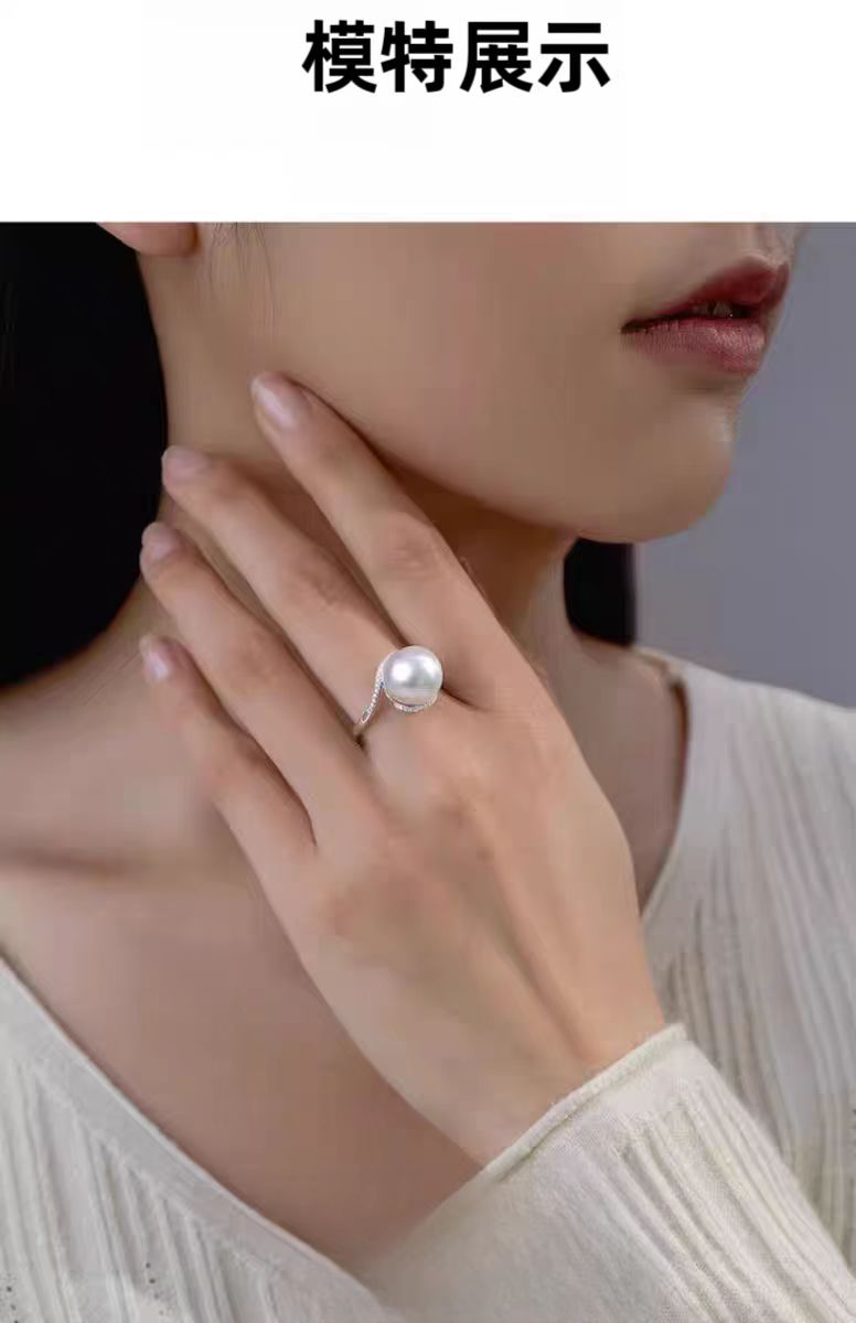 合金戒指 经典环绕镶嵌澳白色活口戒指卡12~14气质时尚简约百搭款