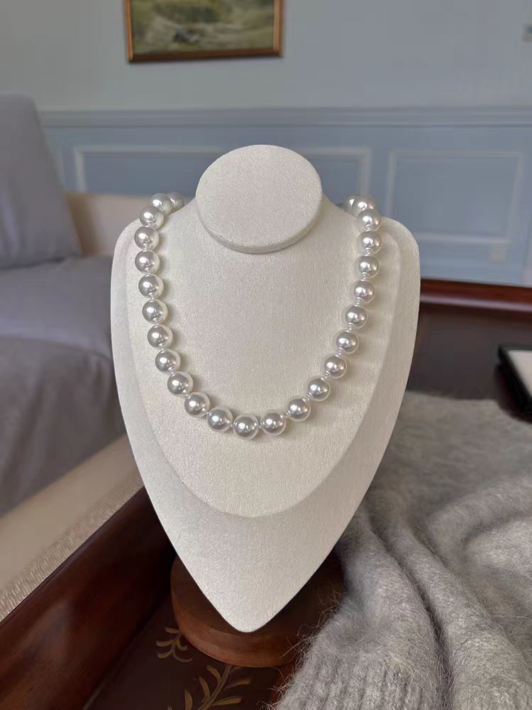 链子925银 气质时尚冷光白色正圆卡10~12M全珠项链高端法式送妈妈