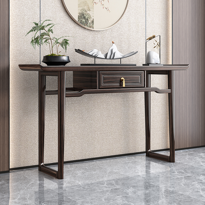 乌金木实木条案1.45M新中式入户禅意门厅隔断家用玄关供桌X220534