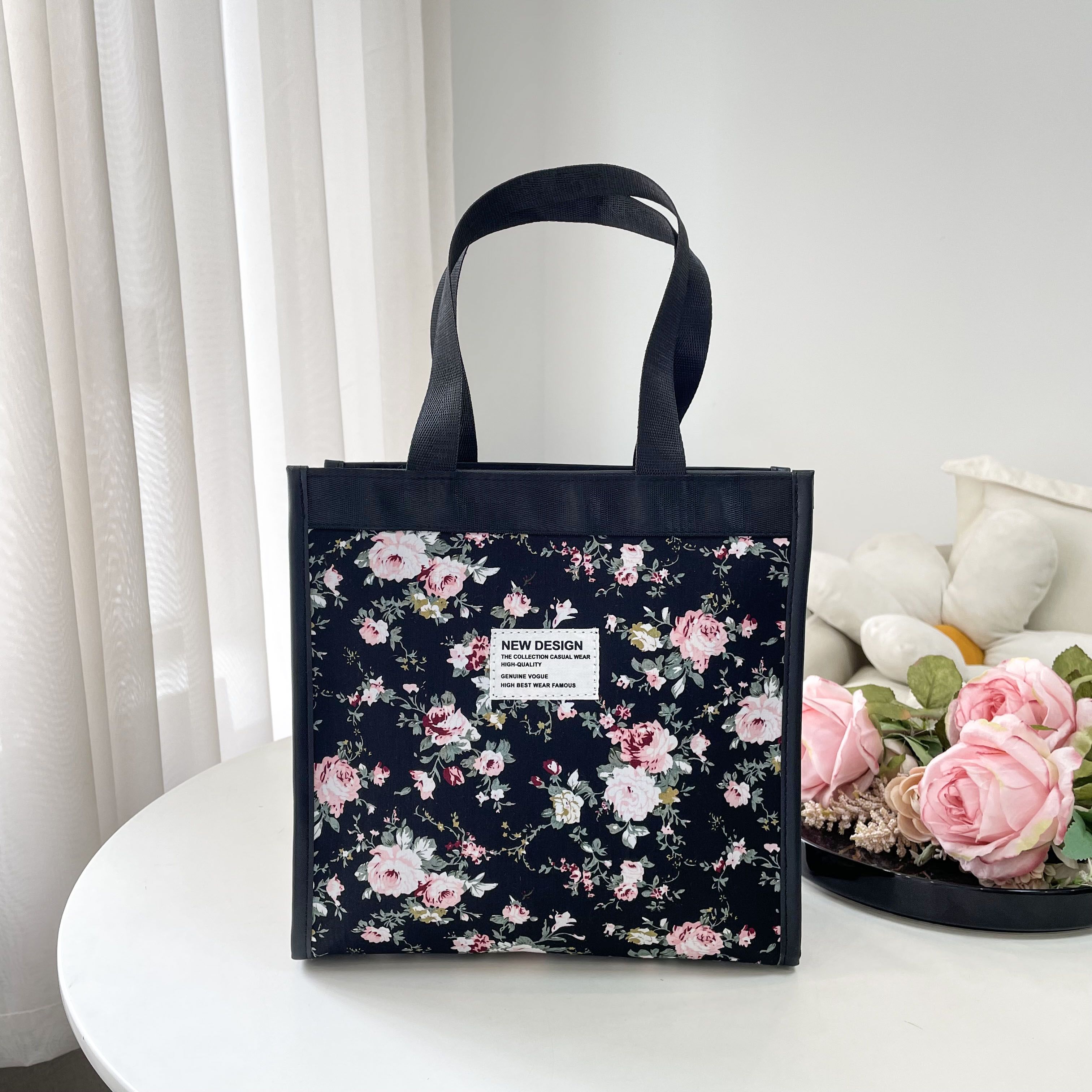 新款古典花朵手提包布料简约便携手拎包上班通勤妈咪包