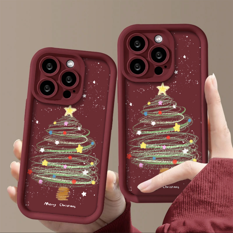 ins风彩绘圣诞树适用iphone15/13苹果14手机壳华为/vivo/小米oppo