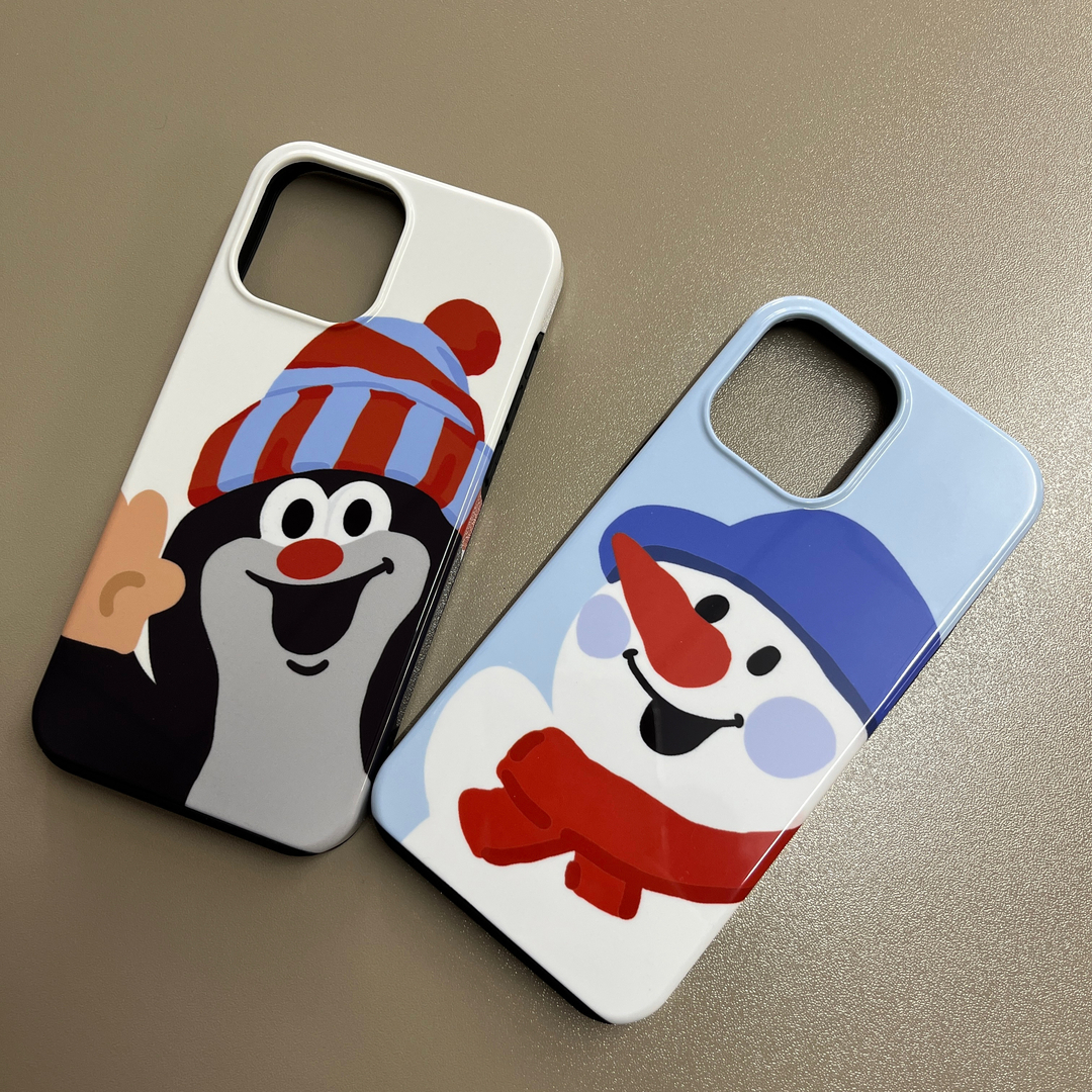 卡通鼹鼠雪人苹果15手机壳菲林二合一iPhone14promax大孔12可爱11