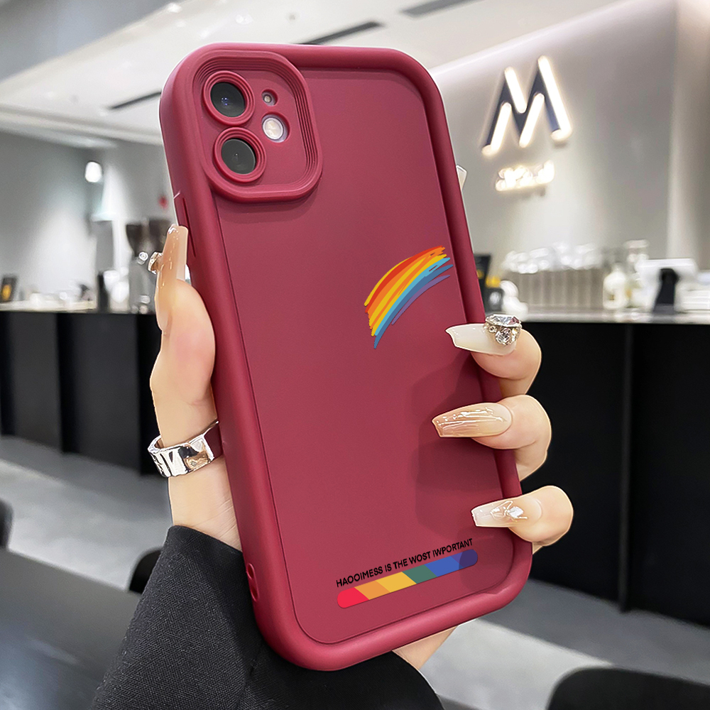 简约个性彩虹适用苹果15/14华为/VIVO/OPPO/小米13肤感磨砂手机壳