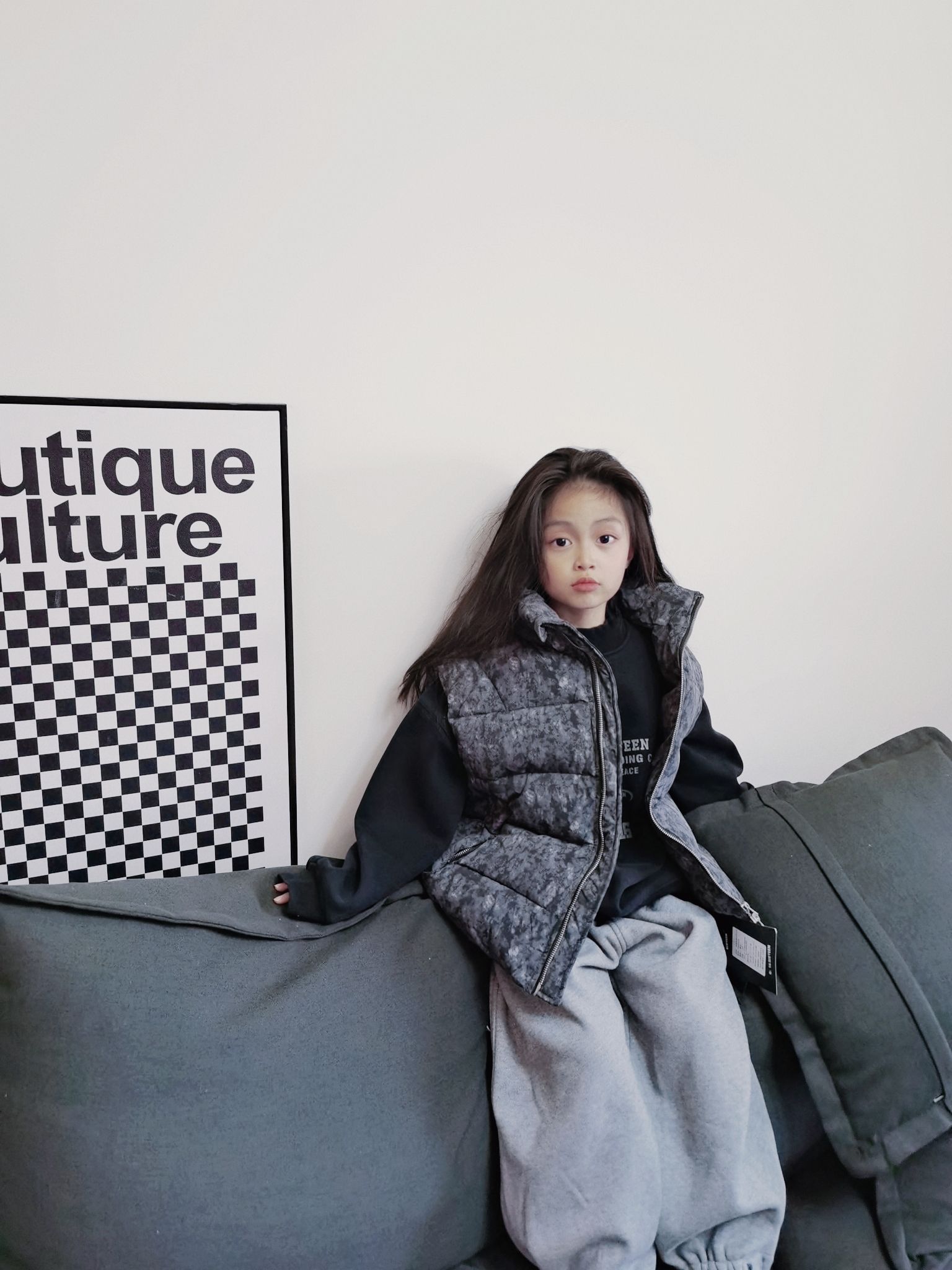 棉马甲 120-170cm    儿童女童牛仔黑色加绒韩版秋冬冬季