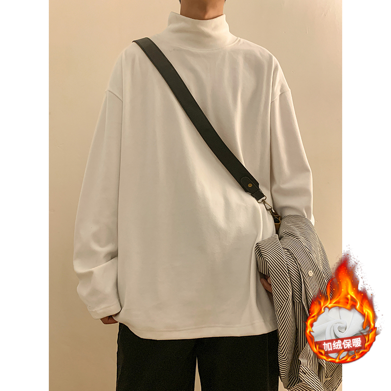 HD1438冬季加绒加厚480克重德绒男内衣半高领打底衫保暖长袖T恤