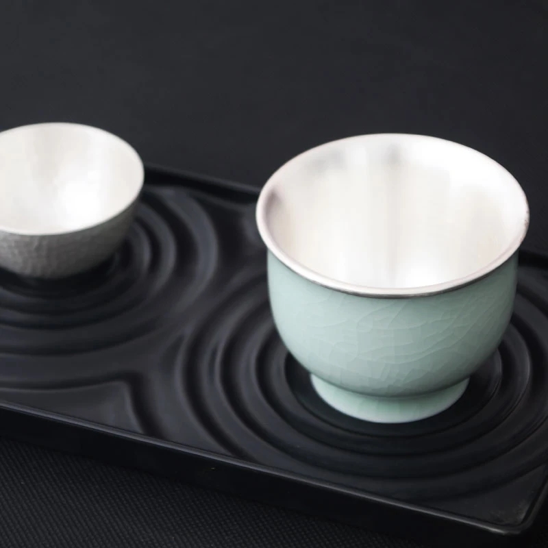 足银999家用陶瓷大号纯手工防烫主人杯包银内胆杯100容量左右