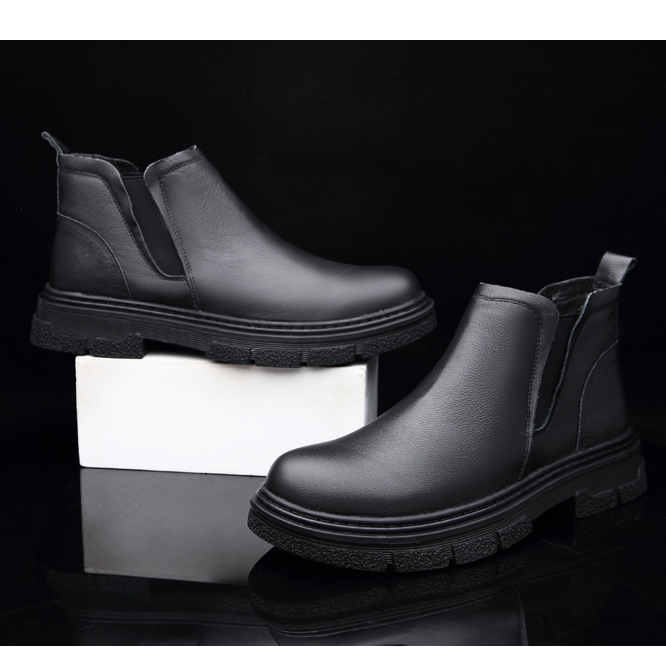 切尔西男士冬季新款加绒厚底高帮真皮复古英伦风百搭工装马丁靴男