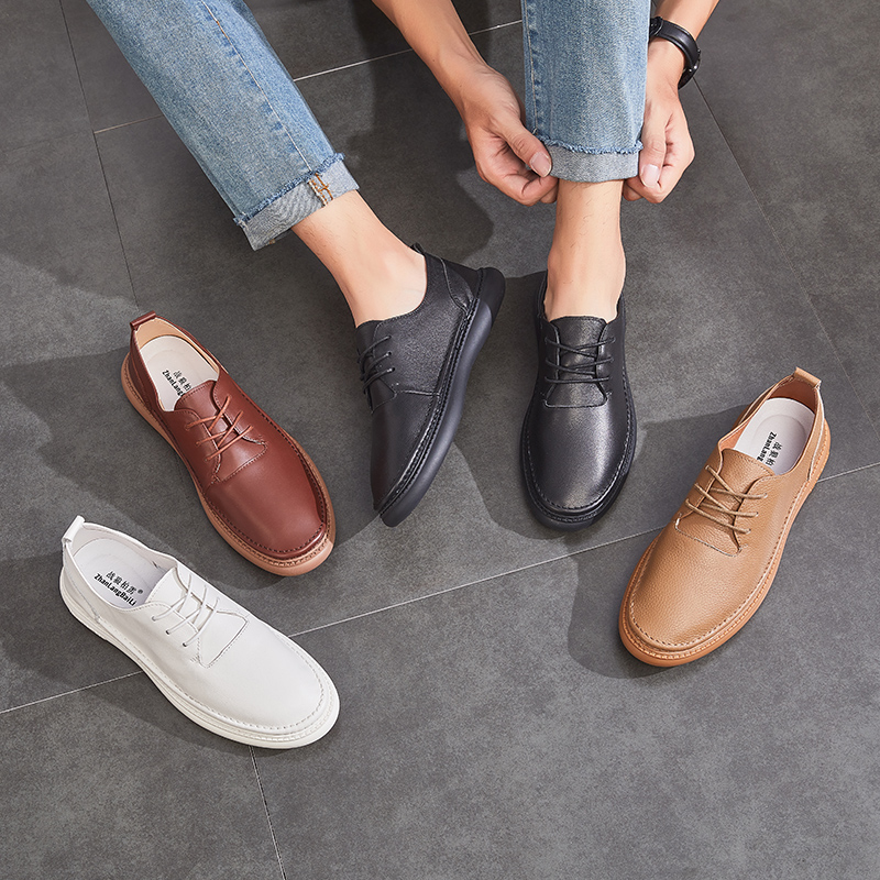 2025新款男鞋薄款休闲鞋百搭真皮板鞋软底软面乐福鞋