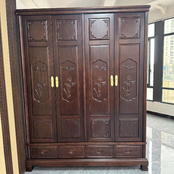 南美檀木新中式四门六门衣柜中式对开门衣柜家用卧室古典储物家具