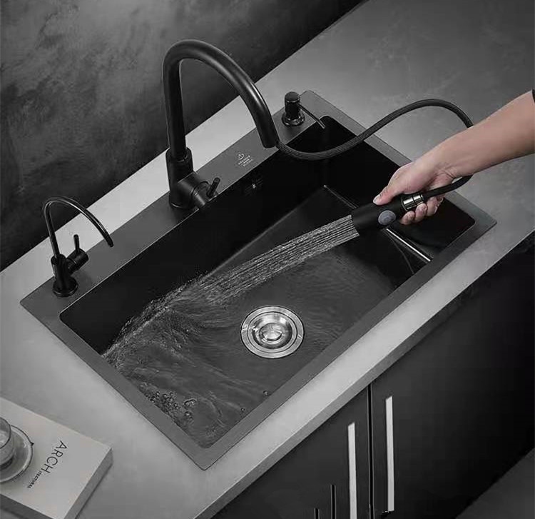黑金钢纳米厨房洗菜盆水槽单槽手工加厚洗菜盆洗碗池HSC102-3