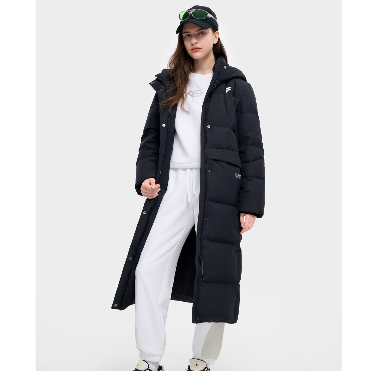 【高榜鹅绒】FILA FUSION斐乐潮牌长款羽绒服女2025冬季新款鹅绒