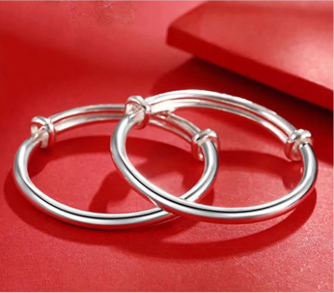 足银手镯 S7 拉萨发货 小孩光面实心足银9999手镯20g左右 宝宝