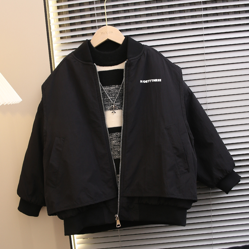 【假两件夹棉外套】男童加厚棉衣2025新款中大童秋冬装保暖百搭帅气