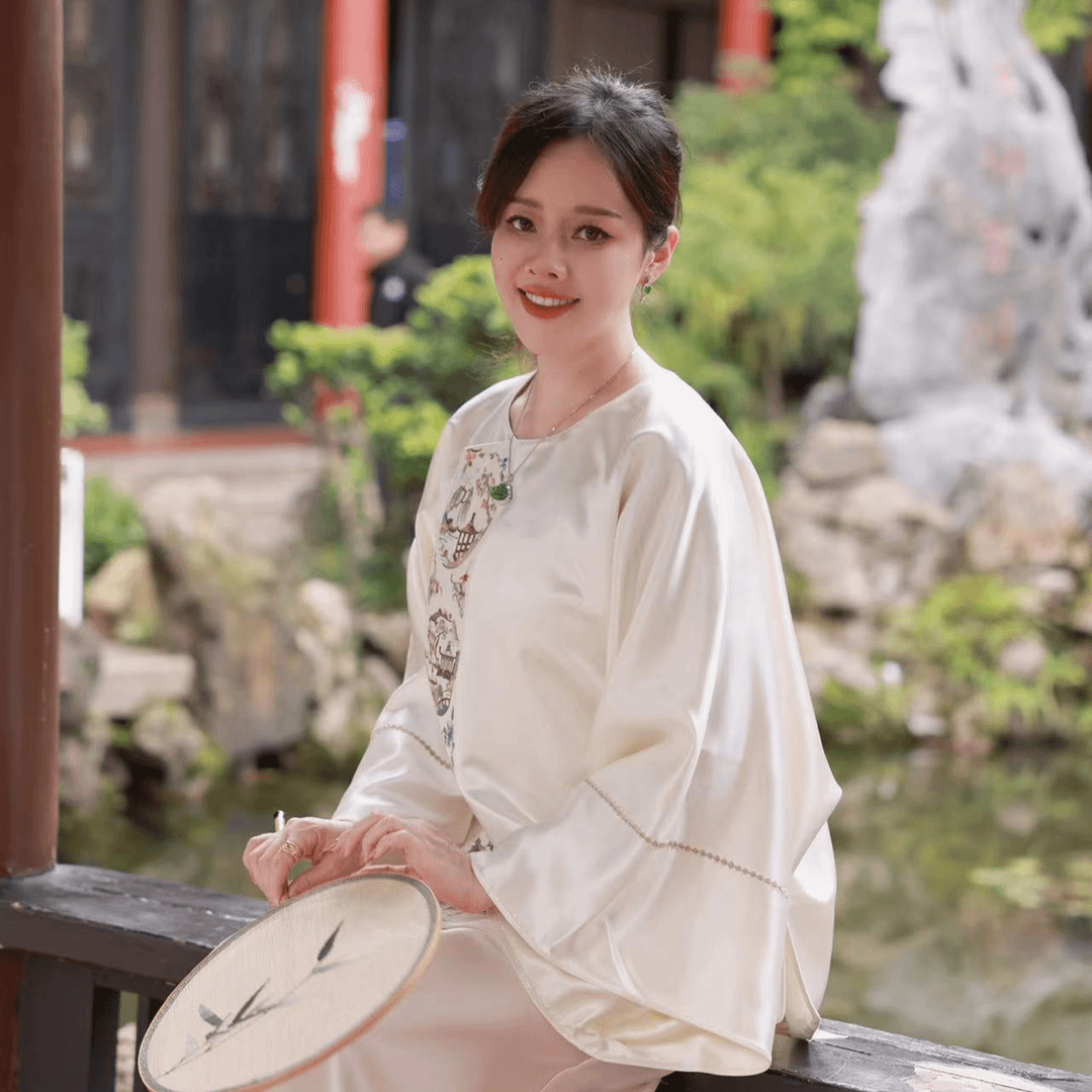 【梅花令】景罗国风白色宽松手绣绣花上衣