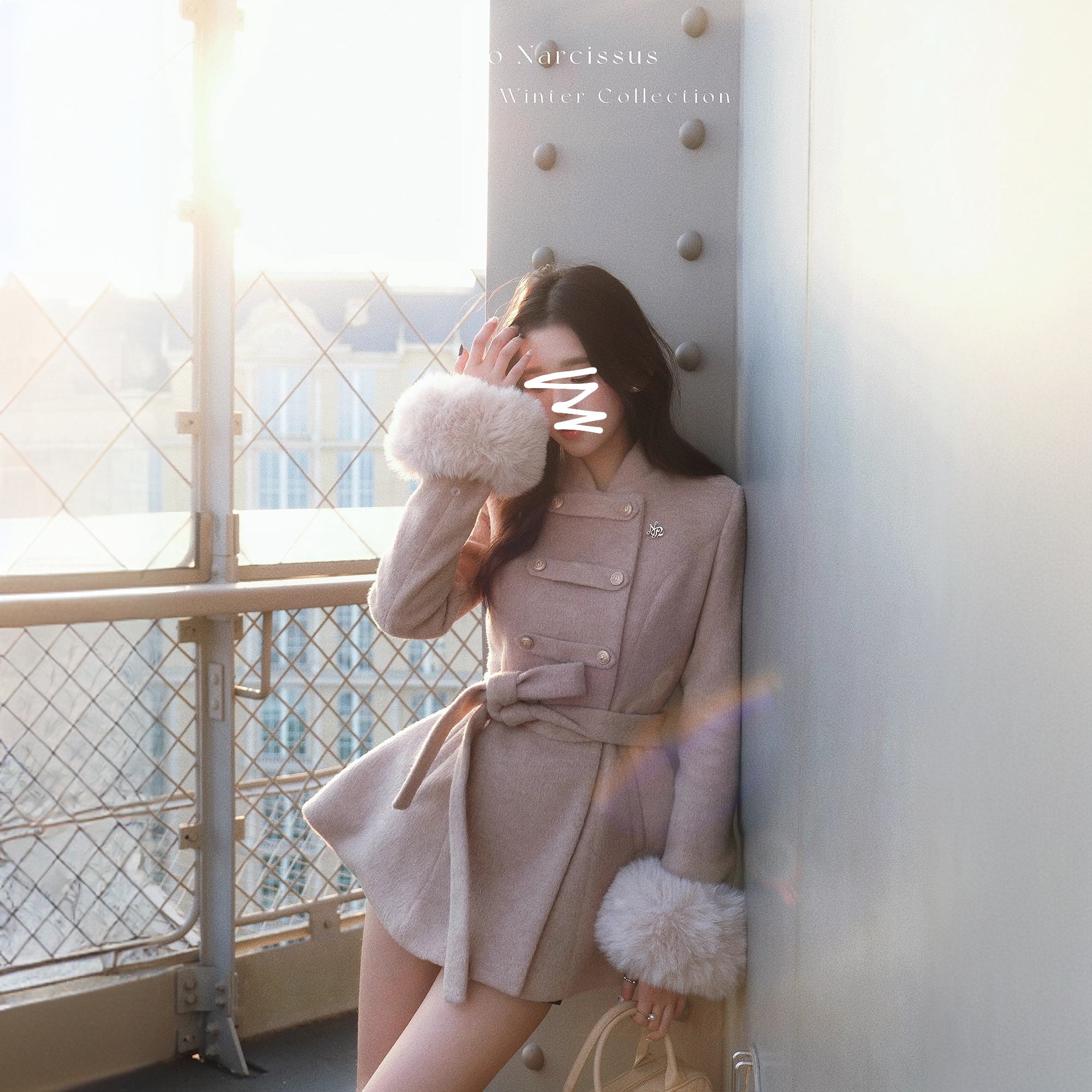 财阀千金风可拆卸斗篷披风大衣毛呢外套