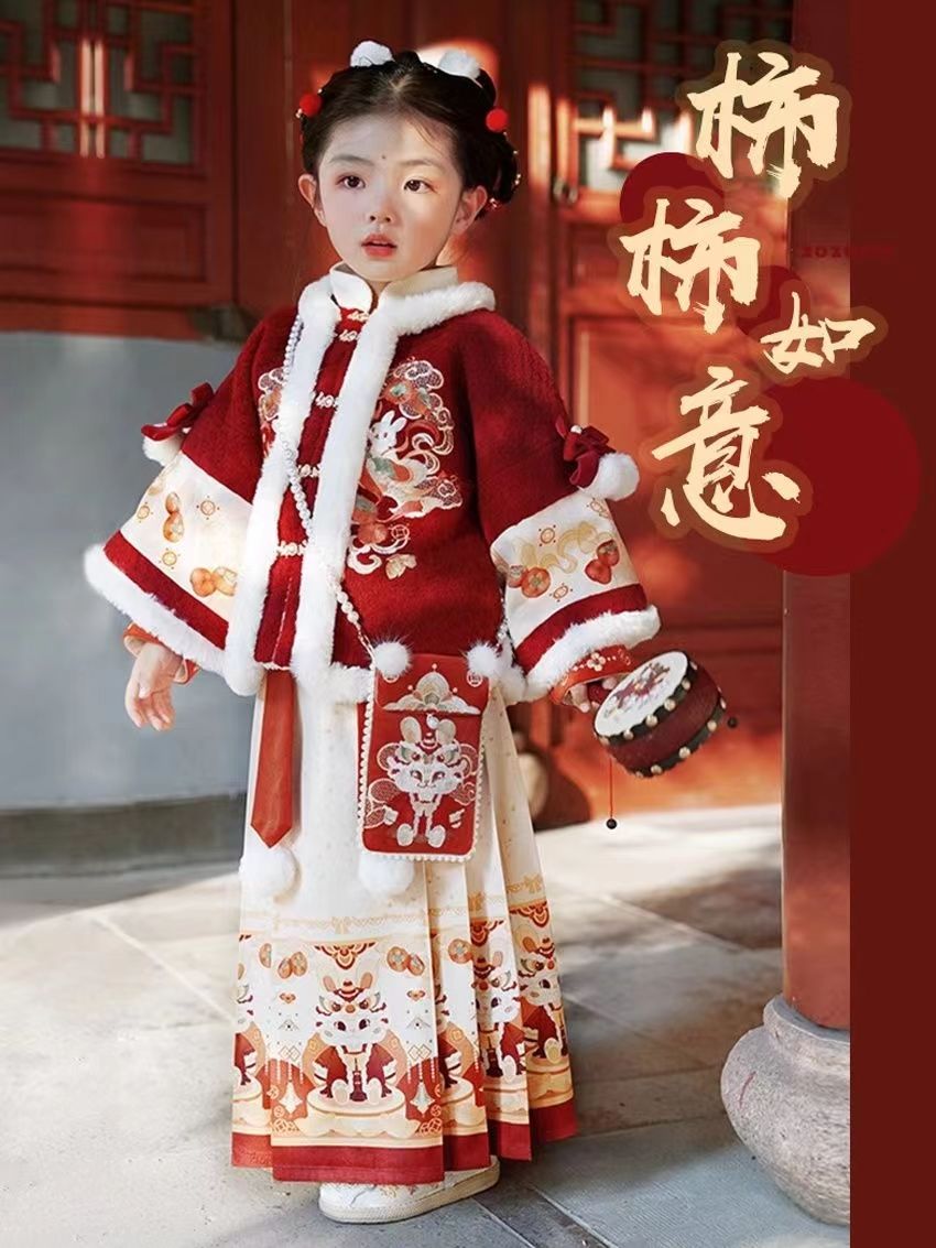 女童拜年服儿童汉服冬季新款加厚中国风过年喜庆服