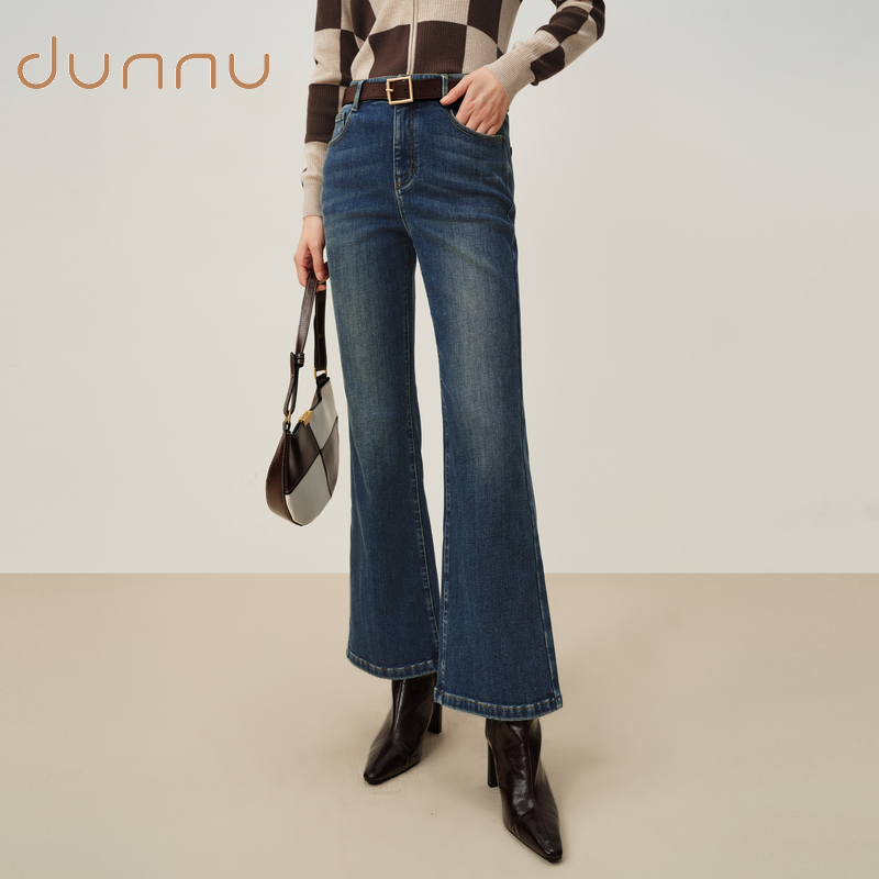 dunnu敦奴2024冬季新款磨绒显瘦喇叭裤水洗牛仔裤FT512131