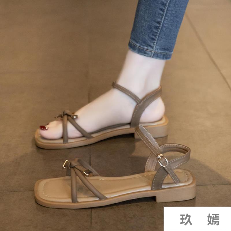 女鞋踩屎感法式凉鞋女2024夏季外穿百搭休闲罗马沙滩鞋平底配裙