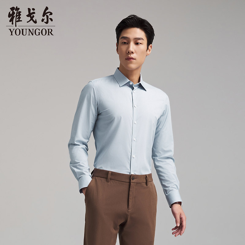 【桑蚕丝条纹】雅戈尔官方秋冬新品商务休闲通勤男士长袖衬衫Y9720