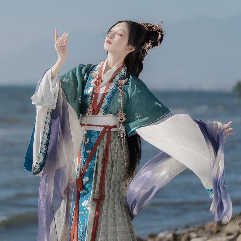 钟灵记【神音赋】神仙裙晋制魏晋风飘逸对襟披帛春秋古风齐腰汉服