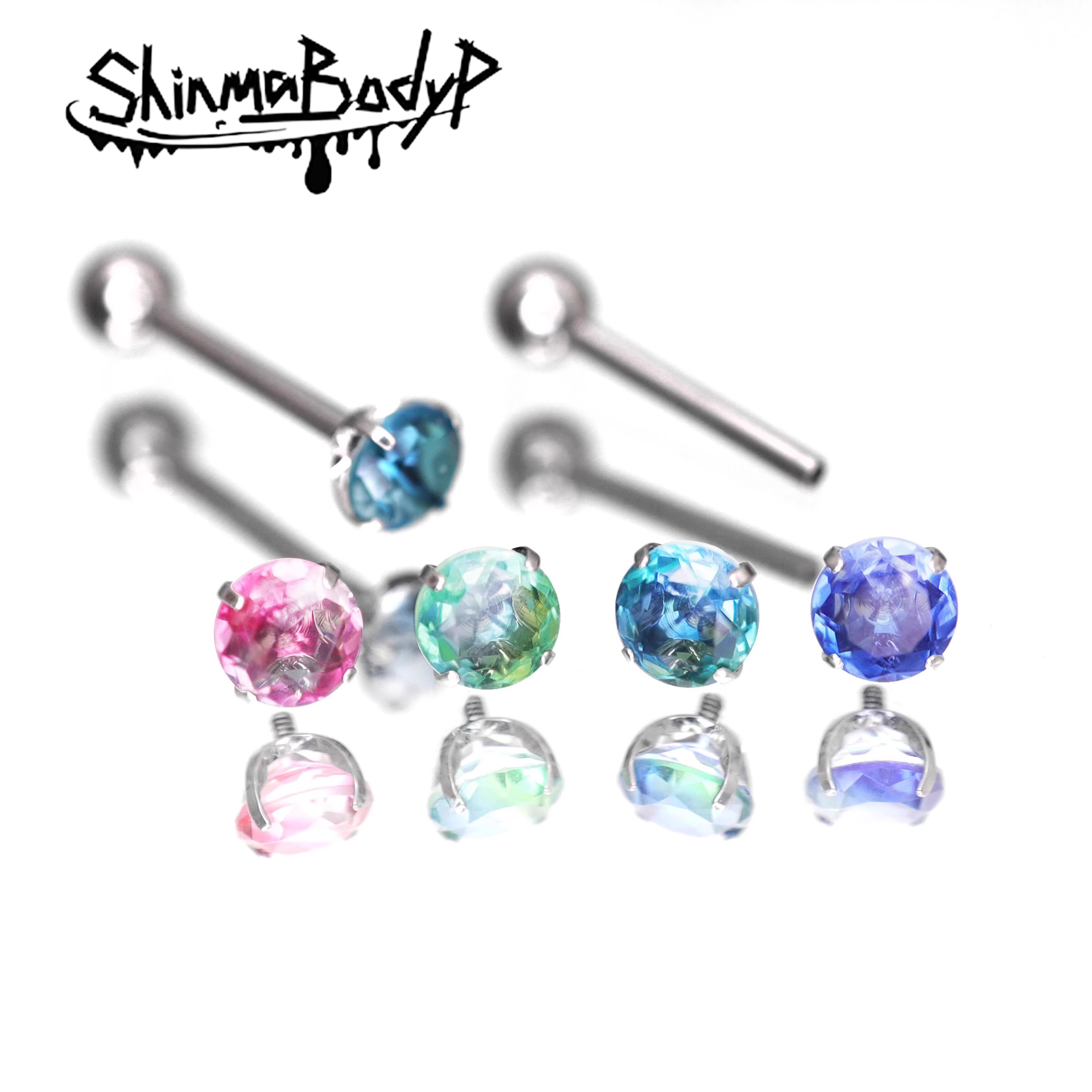 SHINMA F-136钛合金变色渐变宝石碧玺圆钻彩宝内螺纹舌钉舌环穿刺