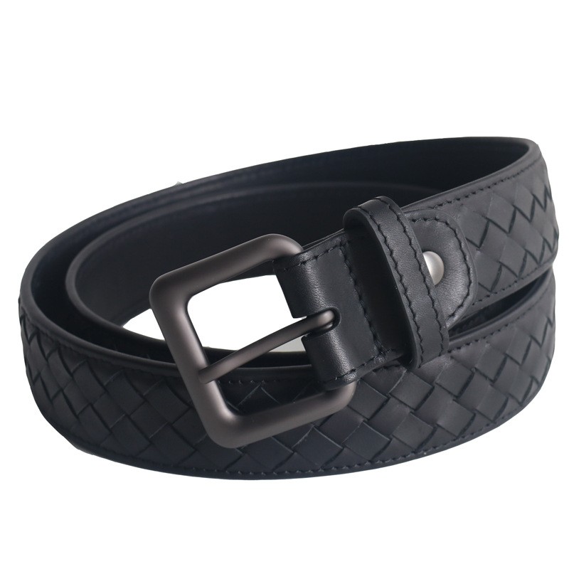 男士高档皮带黑色牛皮编织腰带商务休闲时尚