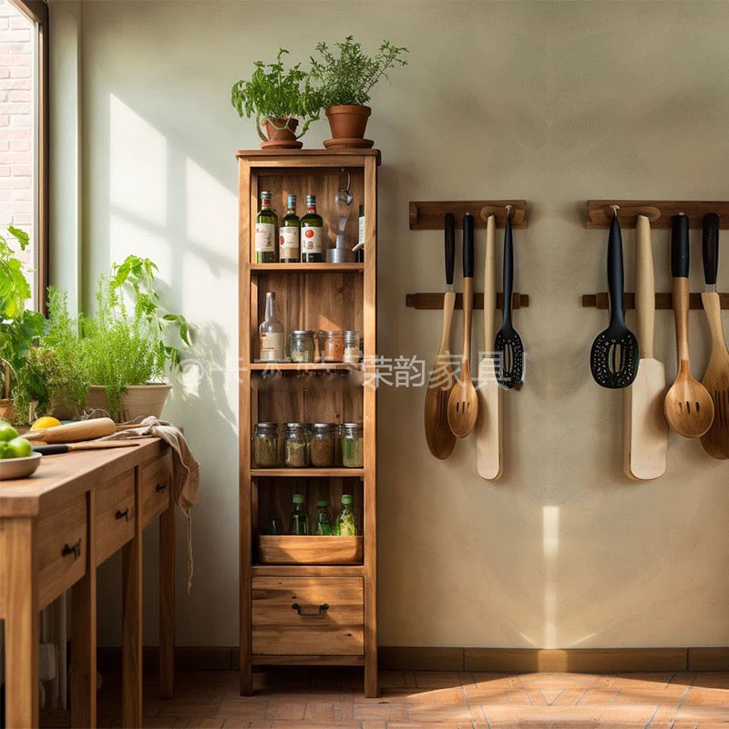 全实木家用陈列柜厨房柜收纳柴米油盐植物落地架多层柜子餐边柜