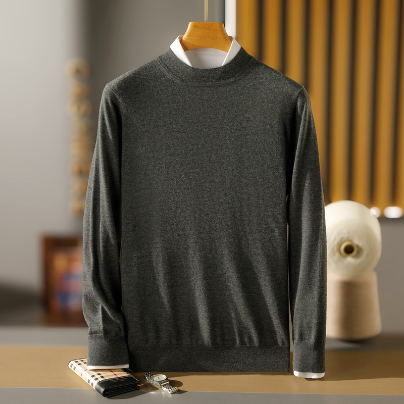 男士68支精纺100%山羊绒250克长袖半高领简约平面休闲百搭套头衫