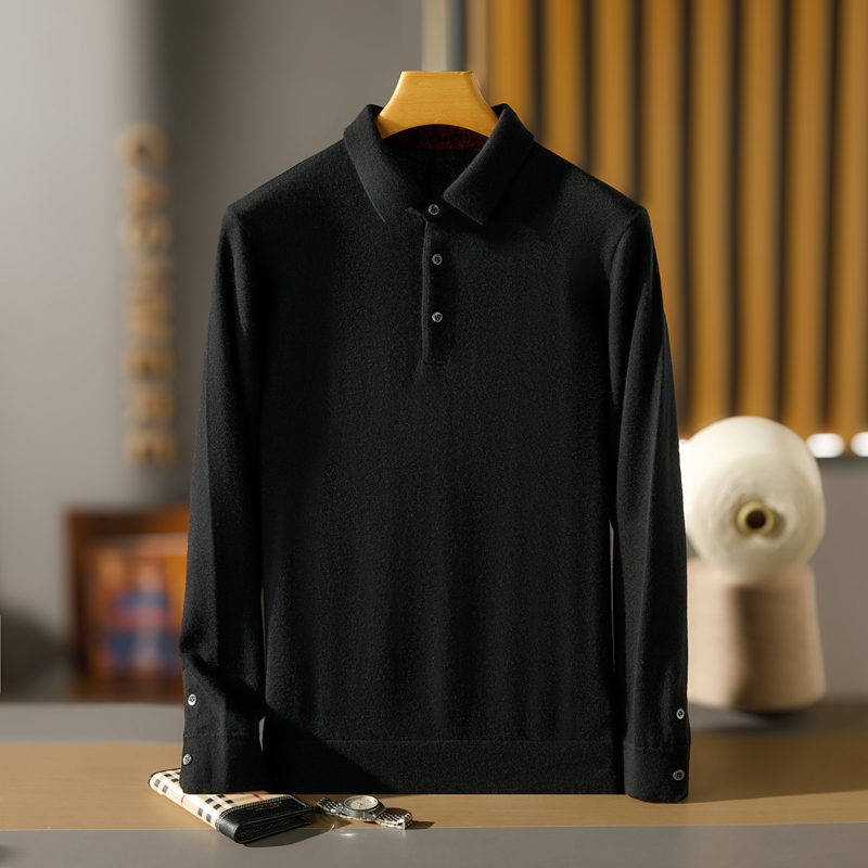 68支精纺双提380克加厚】男士纯山羊绒【专柜精品】衬衣领POLO长袖