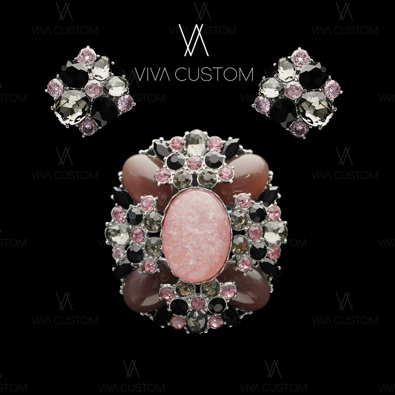 合金合成锆石耳饰 （精工）欧美樱花粉几何套装M