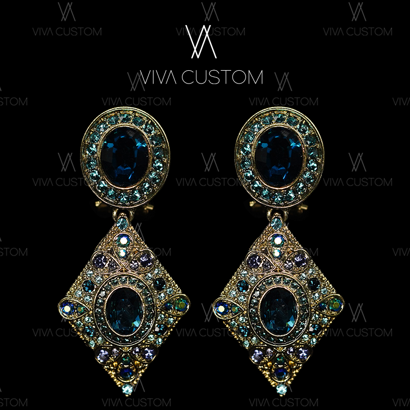 合金合成锆石耳饰 （HD系列）欧美质感蓝色耳拍