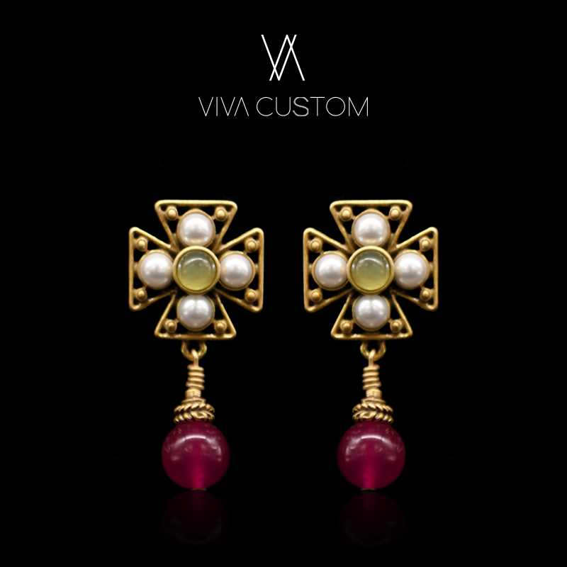 铜合金仿珍珠耳饰 古着感金属耳钉 ZC050