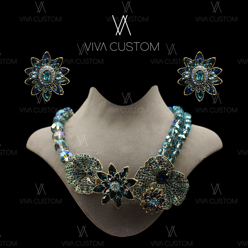 合金合成锆石耳饰 (HD系列)荷塘月色套装