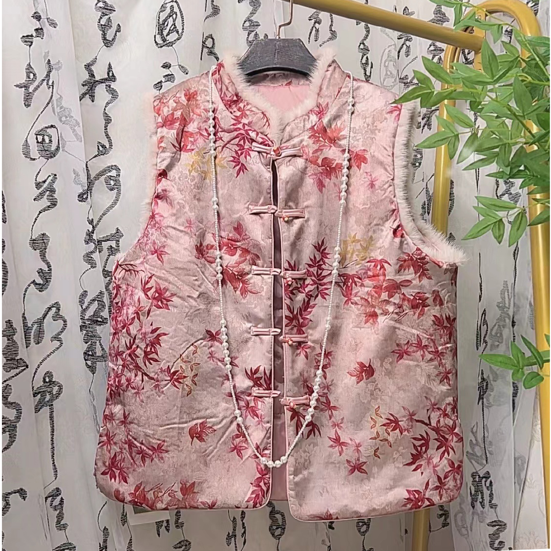 大聪（薄棉）国风新中式粉红色毛毛边贵气减龄时尚马夹2215