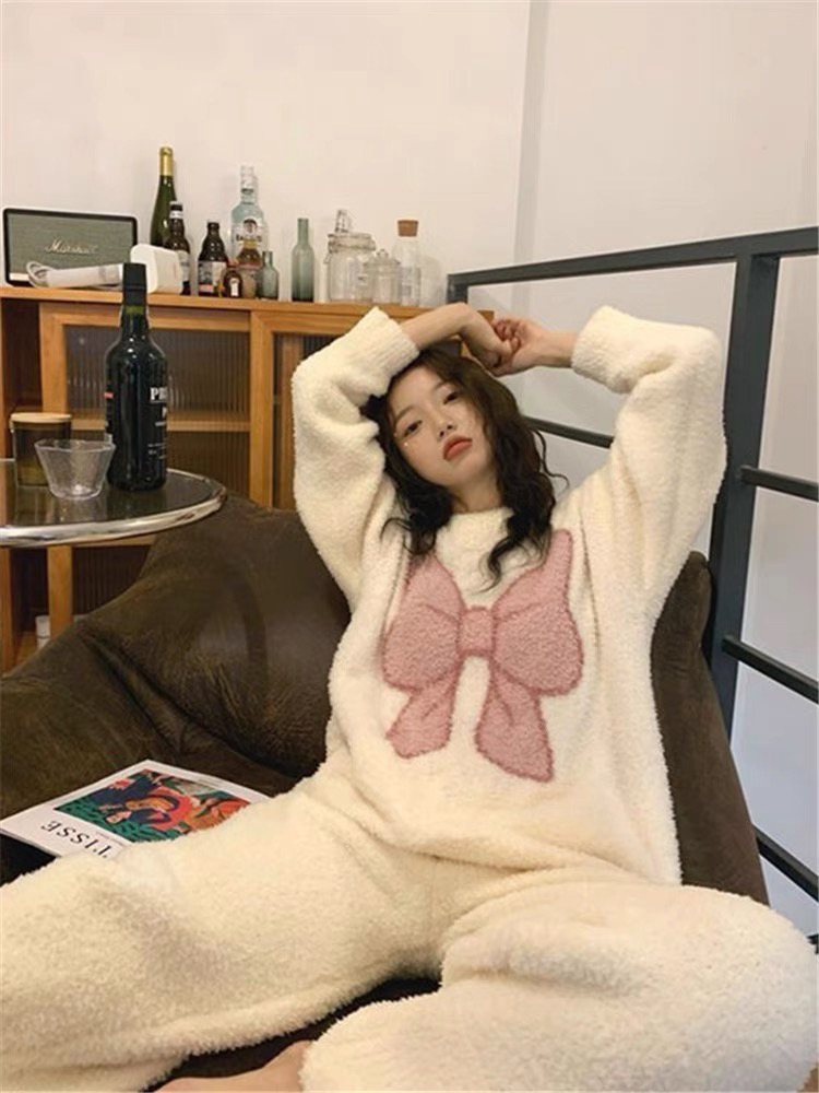 「蝴蝶情结」羽毛纱可外穿半边绒宽松保暖男女睡衣秋冬家居服